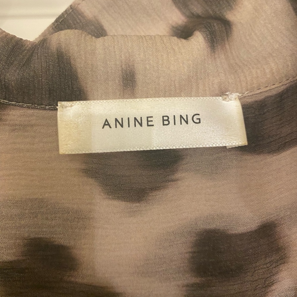 Anine Bing Taupe and Dark Brown Leopard Silk Blouse - Picture 3 of 6